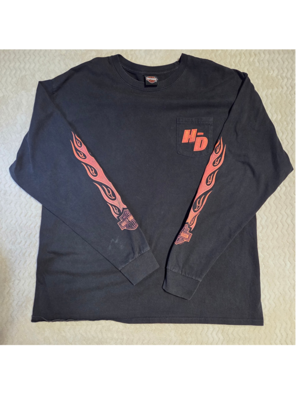 Men's Harley-Davidson Long Sleeve Tee XXL Black Orange Graphic Shirt